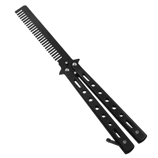 1PCS Foldable Comb Stainless Steel Butterfly Knife Comb Beard Moustache Brushe Salon Hairdressing Styling Tool_viptrois.com