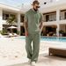 New Men's Spring-autumn Hooded Button-down Short-sleeved Shirt Plus Versatile Casual Long-sleeved Pants Set For Men_viptrois.com