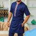 Men's moslem summer youth solid color cotton ethnic style slim fit blue lapel collar ready stock plain men's suit_viptrois.com