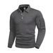 Men's Contrast Collar Polo Shirt - Slim Fit Long Sleeve Button-Up With Zip Accents & Patch Pockets - Breathable Polyester Blend For Casual Wear_viptrois.com