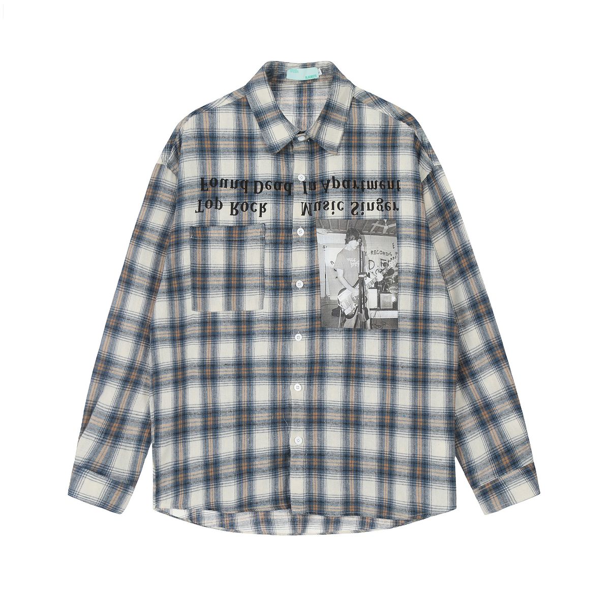 Men's Clothing Street Rock Character Print Plaid Long Sleeved Shirt Spring And Autumn New Retro Casual Versatile Shirt Jacket_viptrois.com