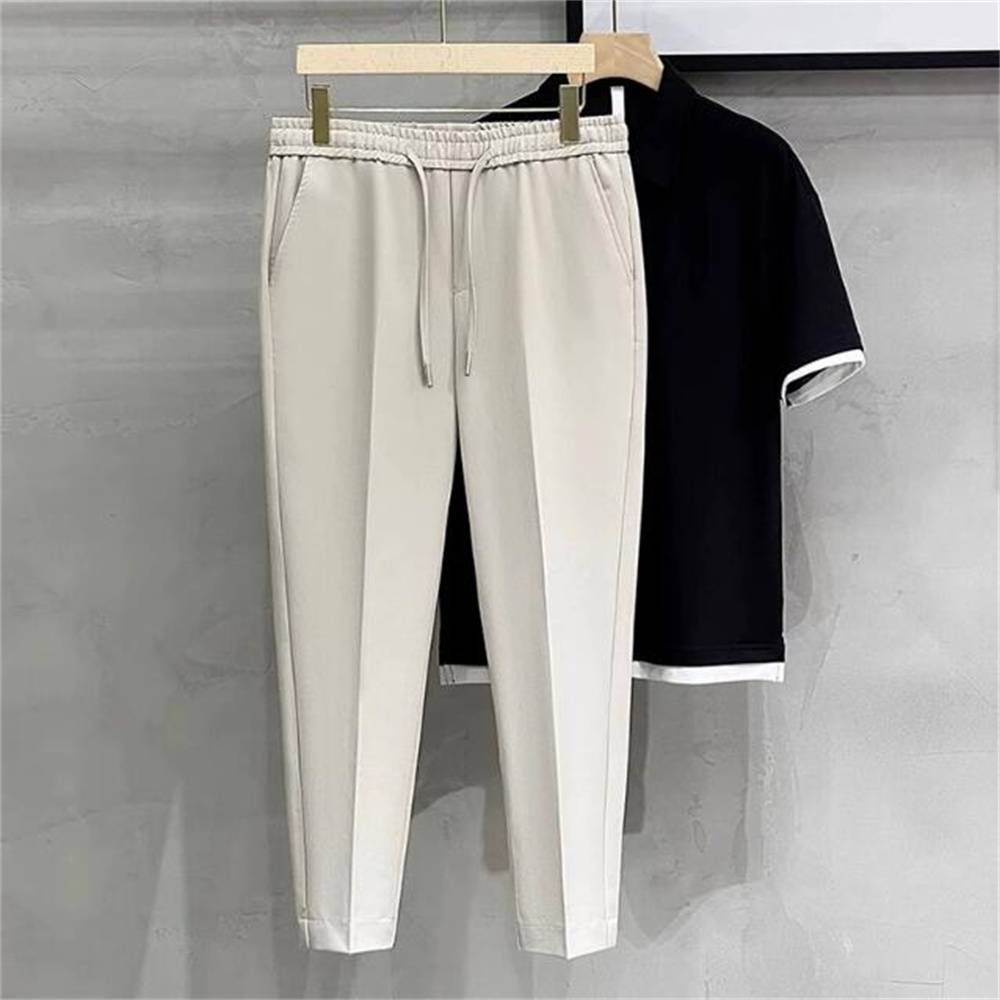 Summer 2025 Cross Border Men's Slim Fit Small Feet Casual Business Nine Point Suit Pants_viptrois.com