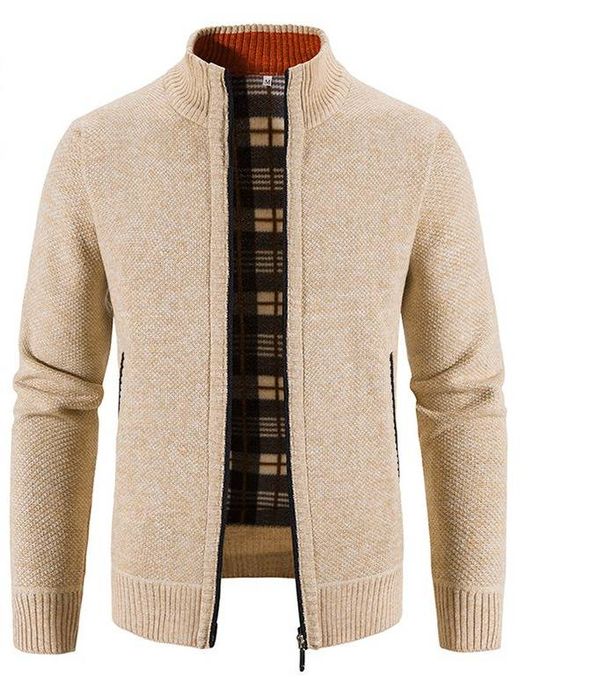 "Brushed Velvet Cardigan – Men's Stand Collar Knit Jacket In Premium Polyester (Black/Blue Gray/Wine Red, S-4XL)"_viptrois.com