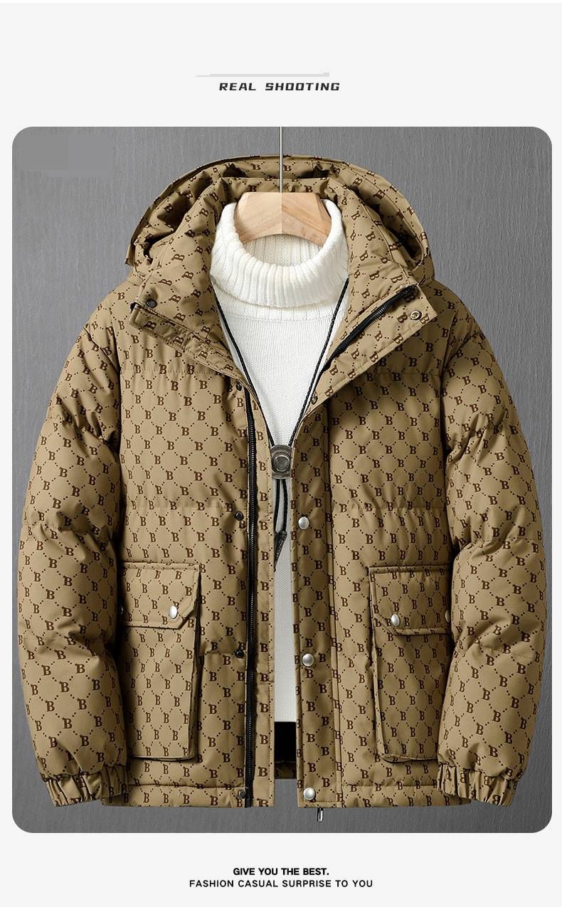 Men's Winter Hooded Letter B Print Cotton Padded Jacket - Loose Fit, Thickened Warm Coat For Teens & Youth_viptrois.com