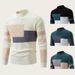 Men's Color-Block Semi-Turtleneck Sweater – Oversized Pullover Knit With Contrast Panels (Black/White/Khaki+Green)_viptrois.com