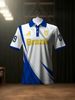 Men Quick Dry Mesh Straight Fit Brazil Inspired Soccer Print Collar Polo, Breathable Washable White Blue Short Sleeve Euro S-5XL Fan Casual Top_viptrois.com