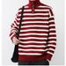 Striped loose sweater for young men in autumn and winter, loose and high-quality knitted half high neck base sweater_viptrois.com