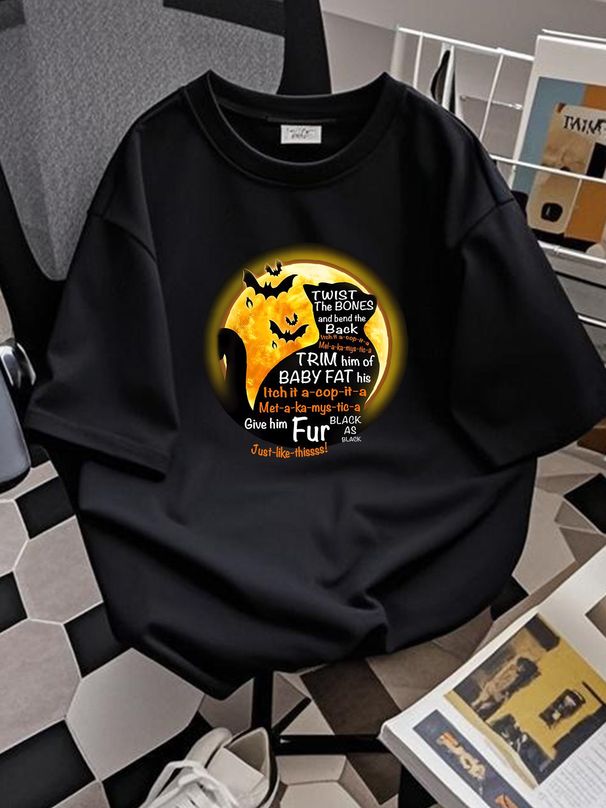Cat In Moonlight Twist The Bones And Bend Back Halloween T Shirt S 4XL Top For Everyday Wear Streetwear Breathable Comfortable Graphic Casual_viptrois.com