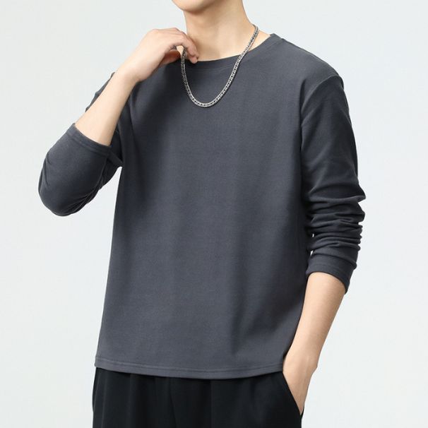 Fashionable Autumn And Winter Trend Simple Staple Cotton Xinjiang Loose Casual Versatile Top Men's Long Sleeved T-Shirt_viptrois.com