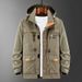 Men's All-Season Utility Jacket – Lightweight Nylon Shell With Fleece Lining, Multi-Pocket Tactical Design & Hooded Windbreaker (Khaki/Army Green)_viptrois.com