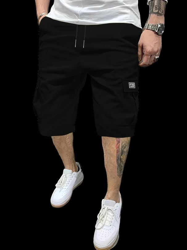 Mens Knee Length Cargo Shorts Elastic Drawstring Waist Multi Pocket Loose Casual Five Inch Shorts_viptrois.com