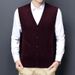 Men's Wool Blend V-Neck Sleeveless Sweater Vest - Casual Solid Color Pullover For Autumn, Slim Fit, Lightweight & Breathable_viptrois.com