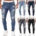 Men's Clothing New fashion slim fit men's trousers denim holes slim quality denim_viptrois.com