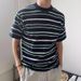 Men's Clothing Summer Short Sleeved T Shirt For Men Trendy Brand Round Neck Stripes Retro Casual Versatile Youth Half Sleeve_viptrois.com