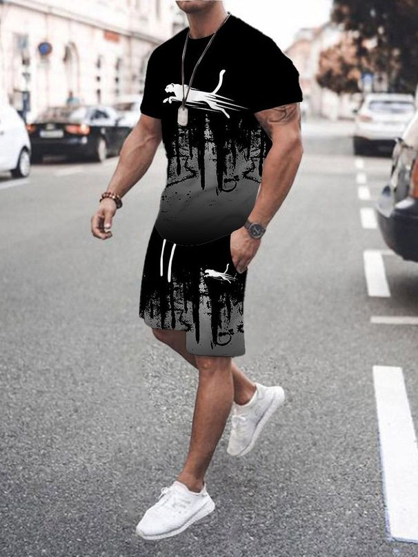 Unbeatable Quality Summer Men's Mesh Round Neck T-shirt+shorts Two-piece Printed Sports And Casual Short Sleeved Set For Men_viptrois.com