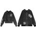 Vintage Washed Character Patch Hoodie Unisex Street Style Loose Casual Black Autumn Cardigan Jacket_viptrois.com