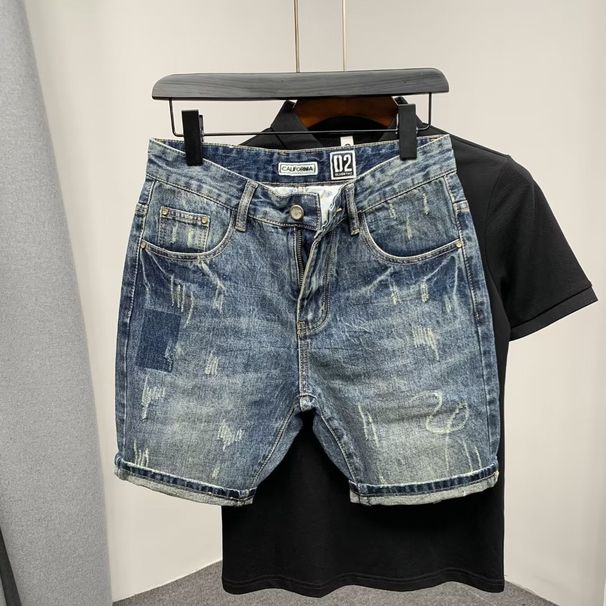 Men's Clothing New men's summer denim shorts simple cat whisker shorts social guy five point retro slim fit_viptrois.com