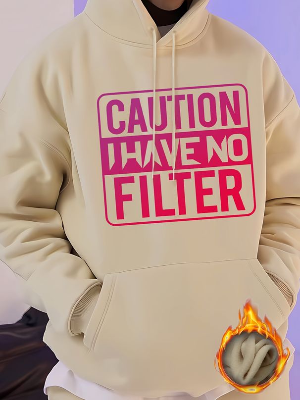 Men's Autumn And Winter Casual And Fashionable Loose Hooded Sweatshirt, Cause Print Warm Long Sleeved Pullover Sweater_viptrois.com