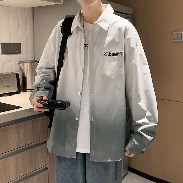 Summer New Youth Fashion Gradient Men's Long Short Sleeve Quality Student Shirt Coat For Junior And Senior High School_viptrois.com