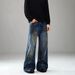 Men's Clothing Retro Deconstructed Distressed Ink Straight Jeans_viptrois.com