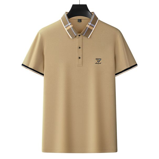 Men's Clothing Summer New Thin Silk Straight Short Sleeved Business Casual All Match Solid Color Polo Shirt Men_viptrois.com