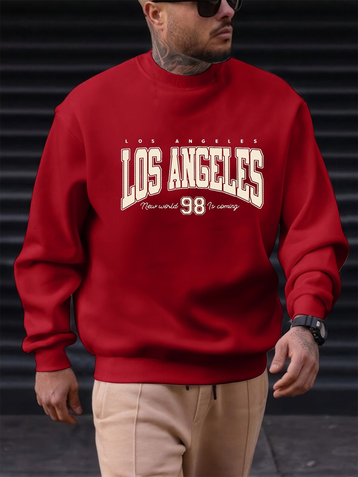 Men's Loose Casual Fashion Los Angeles Letter Pattern Printed Round Neck Long Sleeved Sportswear For Autumn And Winter_viptrois.com
