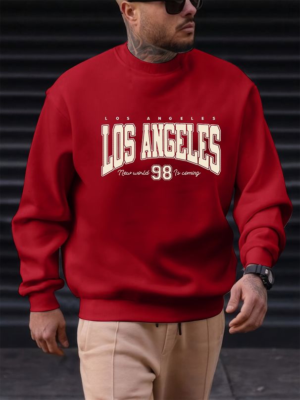 Men's Loose Casual Fashion Los Angeles Letter Pattern Printed Round Neck Long Sleeved Sportswear For Autumn And Winter_viptrois.com