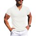 2026 Summer New Style Daily Casual Polo Shirt Collarless V-neck Short Sleeve T-Shirt Men's Clothing_viptrois.com