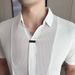 Korean Style Slim Fit Men's Polo Shirt Thin Short Sleeved Ice Silk Cotton High Elasticity V Neck Patchwork T Shirt for Summer_viptrois.com
