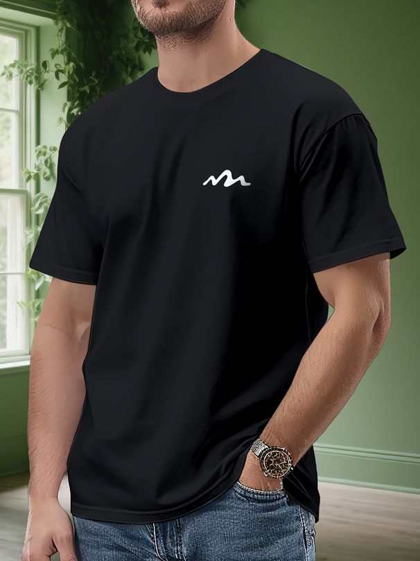 Maglietta Uomo 180g Cotone Puro Girocollo Stampa Tema Collina Morbida Traspirante Top Estivo Taglio Regolare Casual_viptrois.com