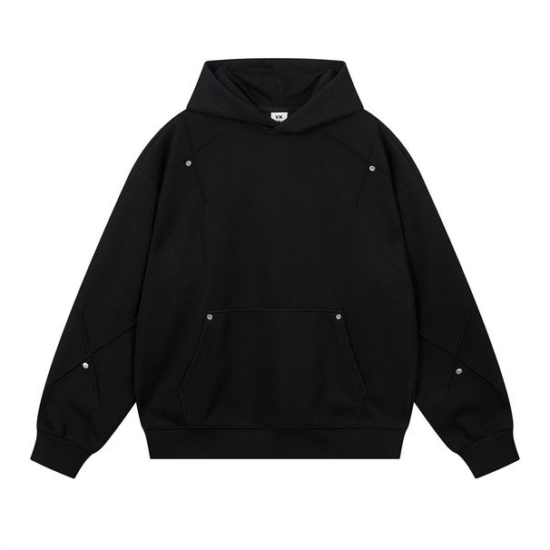 Hooded Sweatshirt For Men, Casual Loose Pullover With Pleated Design, Solid Color Versatile Long Sleeve Sports Shirt,_viptrois.com