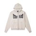 MIXED EMOTION Trendy High Street Letter Print Beaded Design Casual Unisex Hooded Cardigan Jacket_viptrois.com