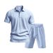 Men's Linen Suit Set Summer Casual Breathable Two Piece Polo Shirt Set Loose Fit_viptrois.com