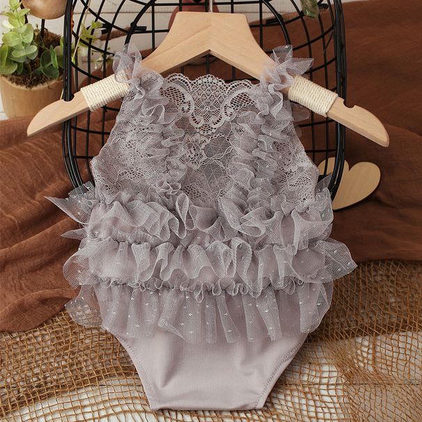 Ylsteed Pink Gray Newborn Lace Romper Photography Outfits Baby Girl Photo Shooting Clothes_viptrois.com