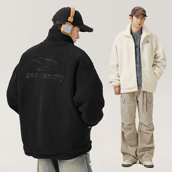 Monochrome Man- Custom Heavyweight Lamb Wool Jacket For Men, Autumn And Winter American Retro Style With Letter Embroidery_viptrois.com