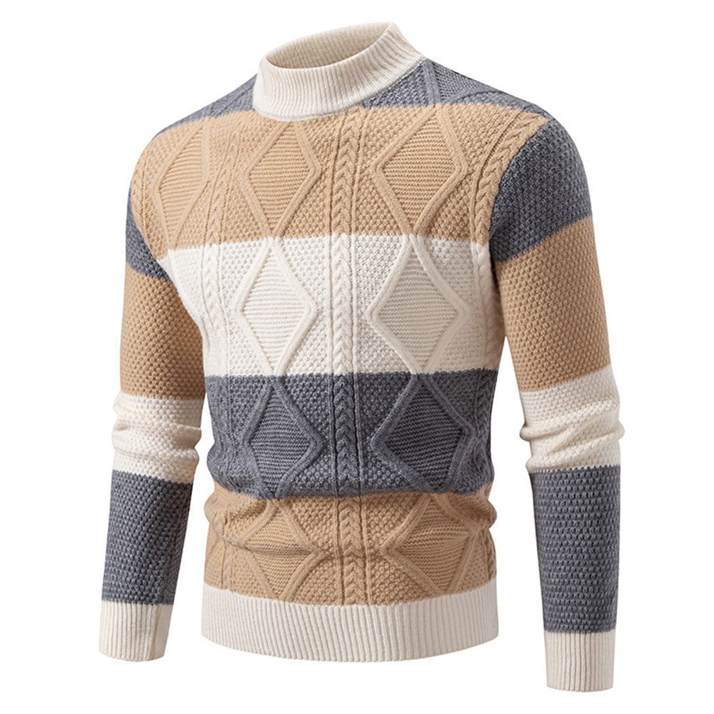 Autumn 2026 High Quality Fashion Knitwear Pullovers Men Half High Collar Splicing Long Sleeve Casual Slim Thick Sweater_viptrois.com