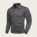Men's Contrast Collar Polo Shirt - Slim Fit Long Sleeve Button-Up With Zip Accents & Patch Pockets - Breathable Polyester Blend For Casual Wear_viptrois.com