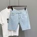 Light Blue Frayed Denim Jeans Loose Fit Stylish Versatile Five Point Shorts Washed New Summer Trendy Men's Clothing_viptrois.com