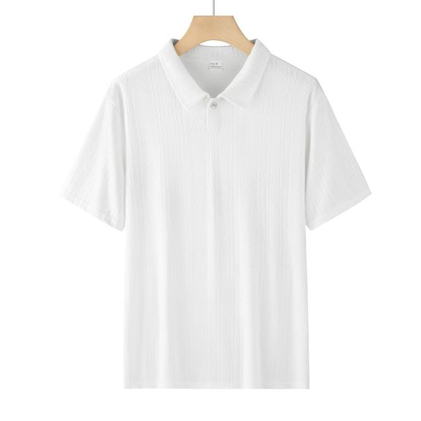 Men's Clothing Summer Jacquard Brocade Ammonia Seamless Cool Short Sleeved Men's T Shirt Casual Solid Color Lapel High End Polo Shirt_viptrois.com