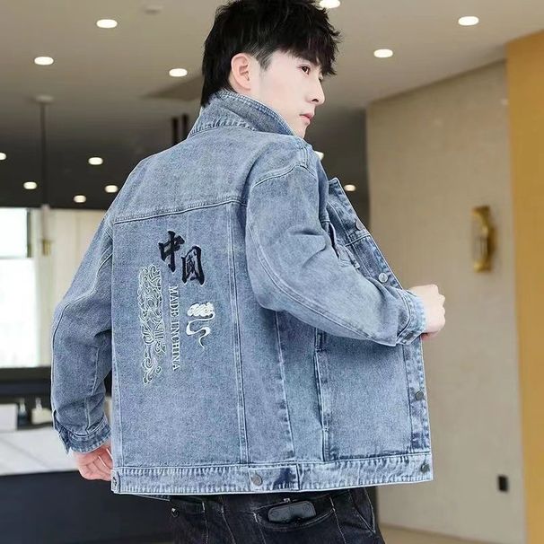 National Trend Denim For Men, Spring And Autumn High-end Personality Casual Stylish Embroidered Top, Trendy Brand Retro_viptrois.com
