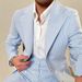 Men’s Clothing Men's Casual Blue Striped Seersucker Slim Fit Suit Jacket Business Gentleman Suit Trend_viptrois.com