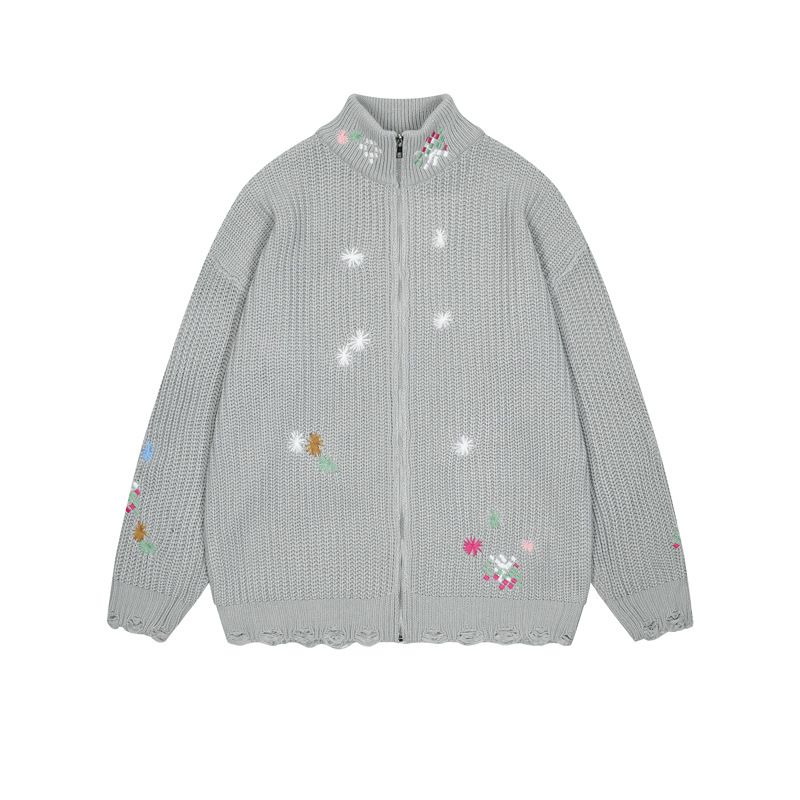 2026 Spring Round Neck Embroidered Cardigan Sweater T-shirt, Men's And Women's Sizes, Couple's Long Sleeved Solid Color Sweater_viptrois.com