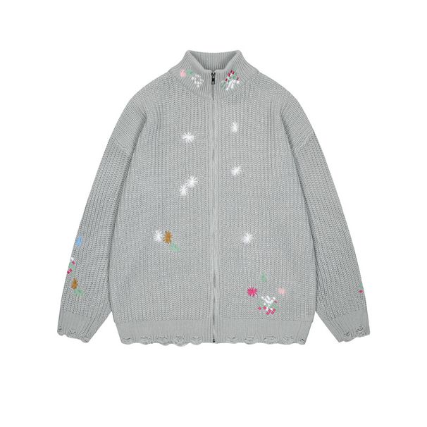 2026 Spring Round Neck Embroidered Cardigan Sweater T-shirt, Men's And Women's Sizes, Couple's Long Sleeved Solid Color Sweater_viptrois.com