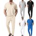 Men's Sets 2024 Autumn New Men's Solid Color Waffle Polo Neck Short Sleeve Zipper Pants Set_viptrois.com