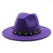 New rivet decorated large brim jazz hat British style personality hat autumn and winter woolen hat western cowboy hat_viptrois.com