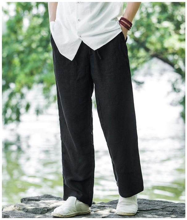 Men's Linen Pants – Lightweight & Breathable, Wide-Leg Casual Trousers For Summer (Black/Grey/Navy/Flaxen/White, M-5XL)_viptrois.com