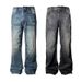 Lightning Pattern Washed Straight Bootcut Jeans Men's Design Slim Pants_viptrois.com