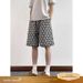 Men's Trendy Houndstooth Floral Print Five Point Shorts Summer Thin Casual Loose Fitting Versatile Shorts_viptrois.com
