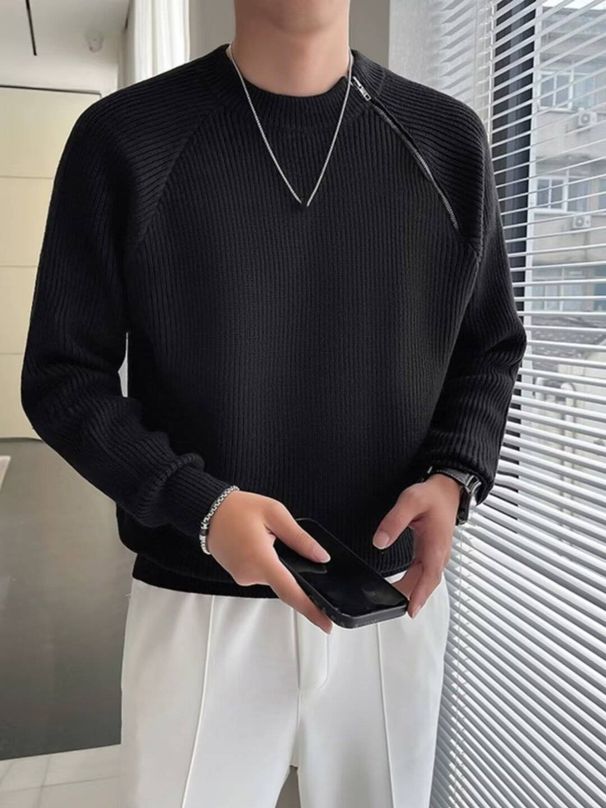 Retro Knit Sweater For Men - Oversized Pullover With 3D Jacquard (M-3XL, Black/White/Gray)"_viptrois.com