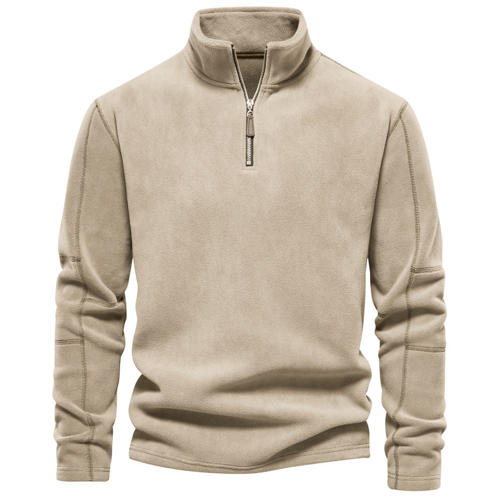 2027 Fashion Top Youth/Men Polyester Pure Color Stand Collar Half Zipper Long Sleeve Fleece Sweatshirts_viptrois.com